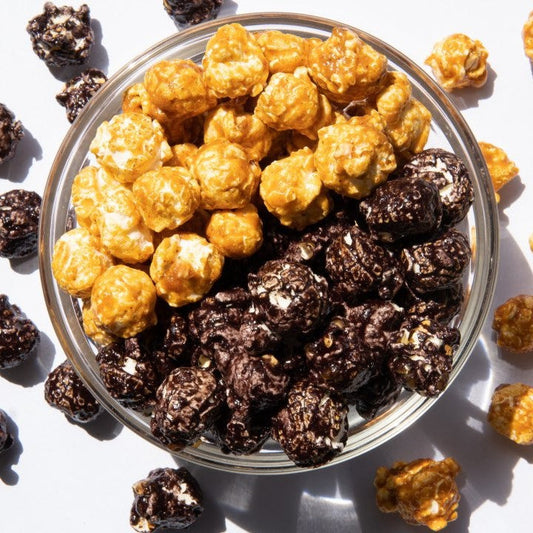 Fish Head Curry Popcorn and Pulut Hitam Popcorn in a bowl 