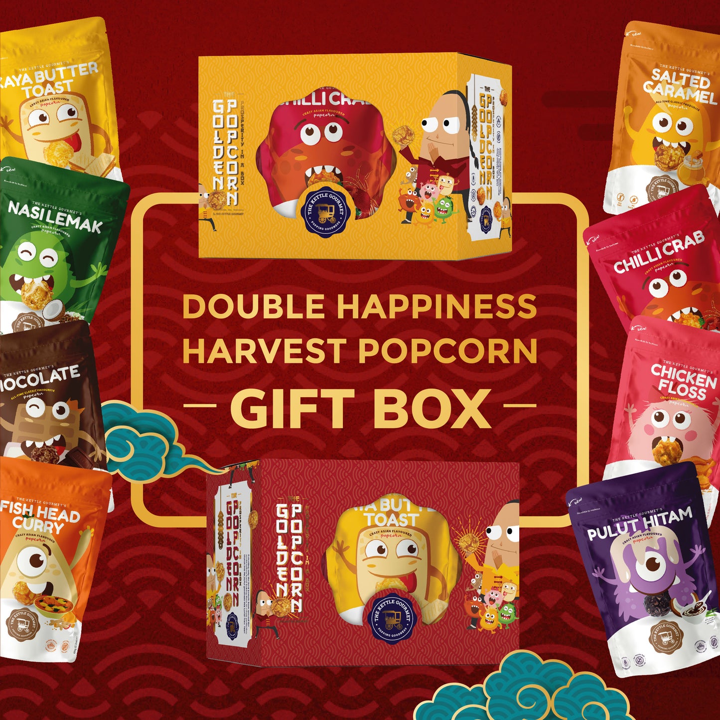 Double Happiness Harvest CNY Popcorn Gift Set (8 Packs x 65g)